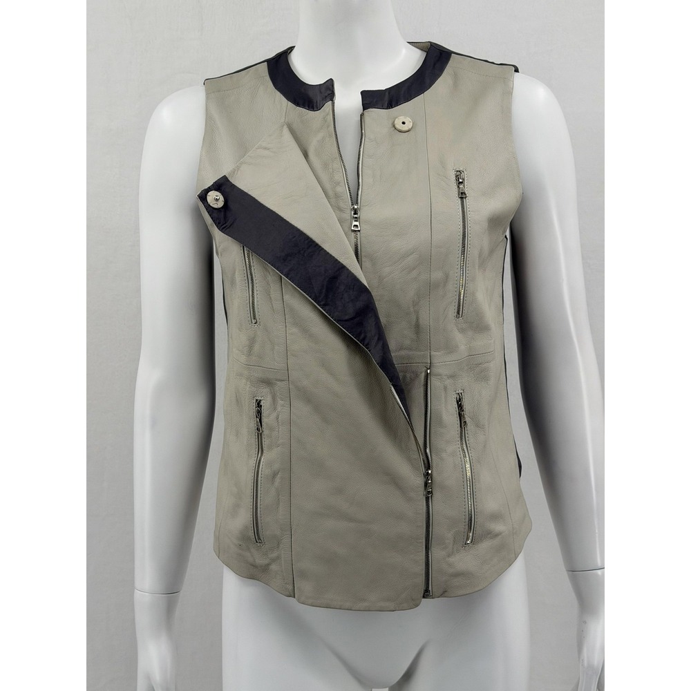 J Brand Vest Womens Medium Khaki Tan Lamb Leather Moto Biker Zip Grunge Designer